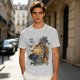 Olive T-shirt with giant cat bus monster and vintage planes graphic