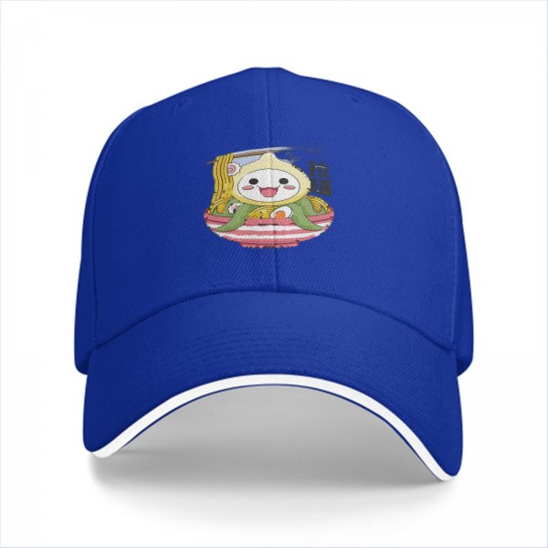 Black Baseball Cap With Cute Ramen Octopus Character Print