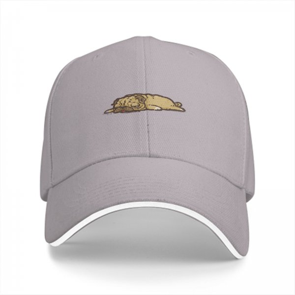 Black Baseball Cap with Sleeping Pug Graphic Design