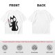 Olive T-shirt with a black cartoon cat holding a bloodied knife