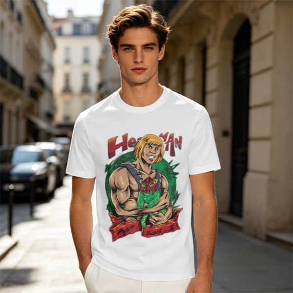 Olive T-shirt with He-Man and Battle Cat Graphic Print