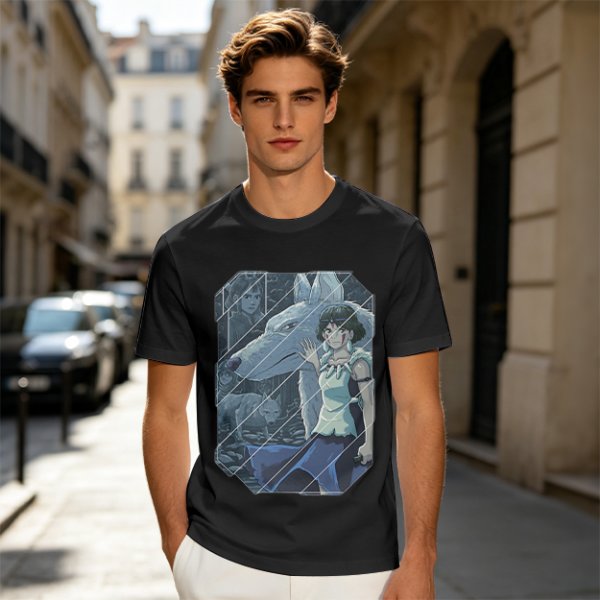 Olive T-Shirt Featuring Princess Mononoke Wolf Artwork