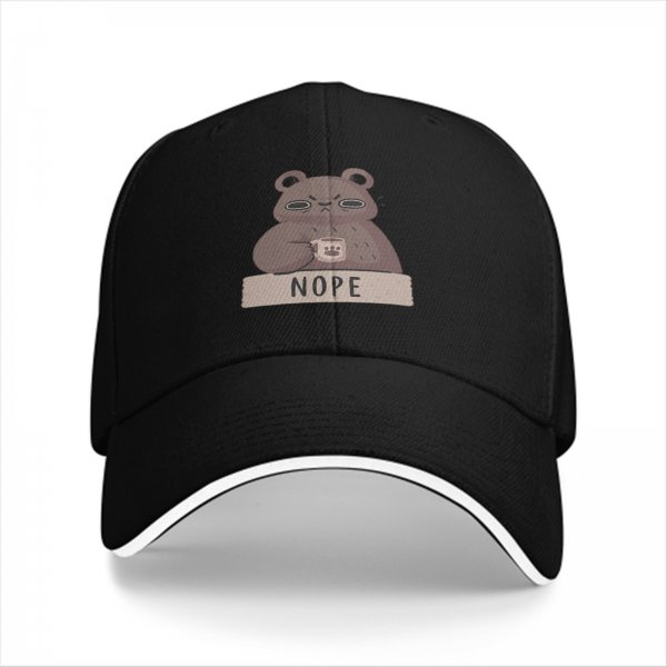 Black Baseball Cap With Grumpy Bear Holding Coffee Mug And Nope Text