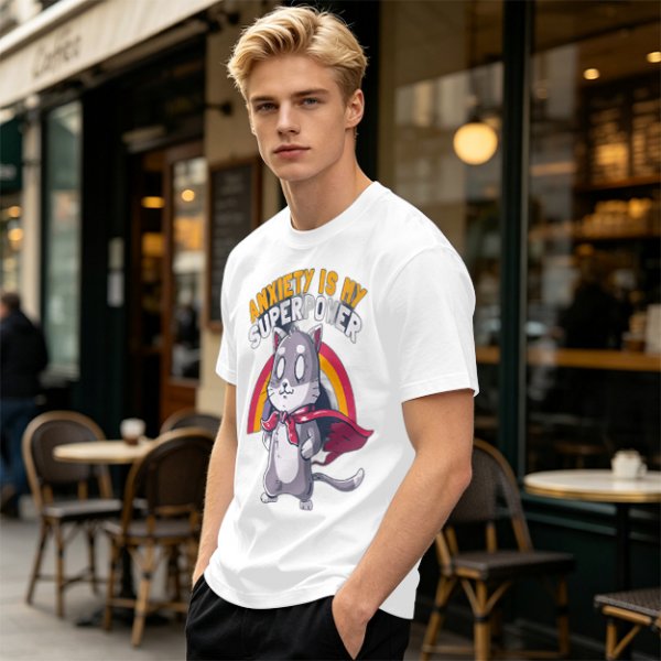 Anxiety Is My Superpower Cat Graphic T-Shirt