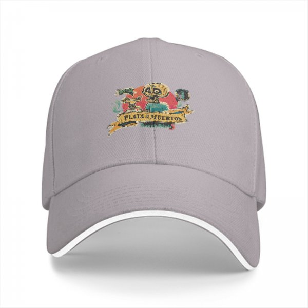 Black baseball cap with Playa de los Muertos beach club graphic