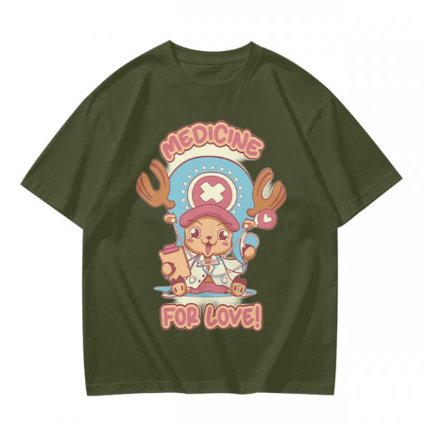 Olive T-shirt with Tony Tony Chopper 'Medicine For Love!' Print