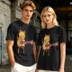 Olive T-shirt with Cute Orange Cat Playing Guitar Graphic