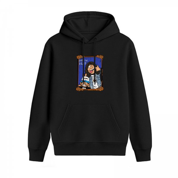 Black hoodie with cartoon Dustin and Eddie print