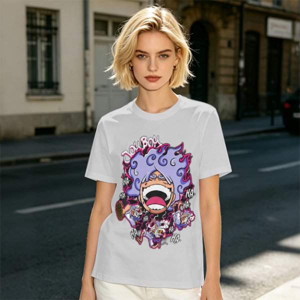 Olive T-shirt with Joyboy Gear 5 Luffy Laughing Anime Print