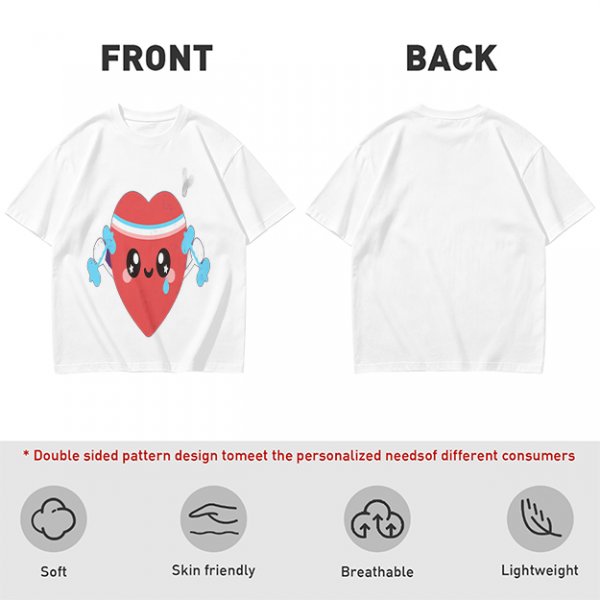 Olive T-Shirt With Cute Cartoon Heart Lifting Dumbbells Print