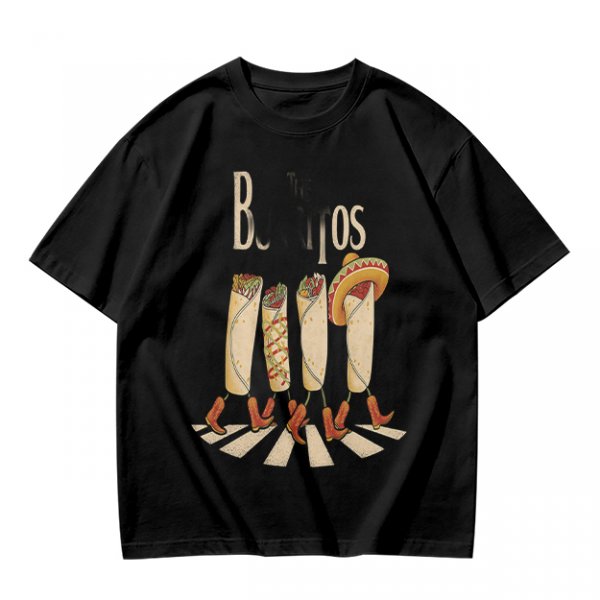 Olive T-Shirt With Walking Burritos Abbey Road Style Graphic