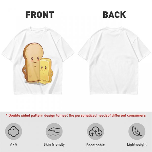Olive T-Shirt With Cute Cartoon Bread And Butter Graphic