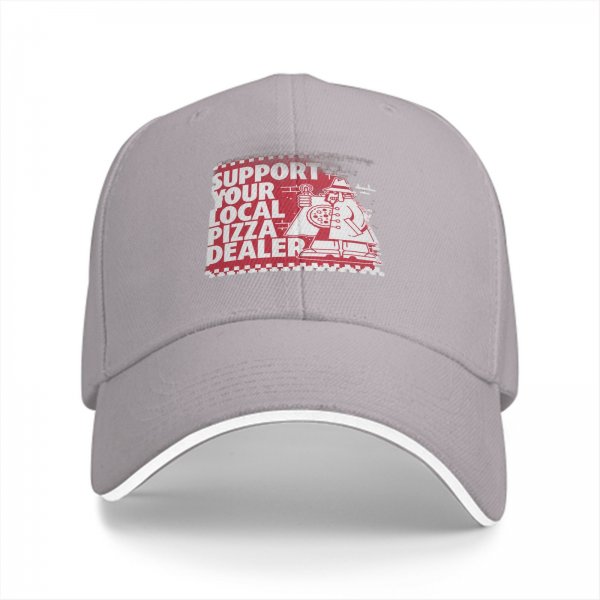 Black Baseball Cap With Support Your Local Pizza Dealer Print