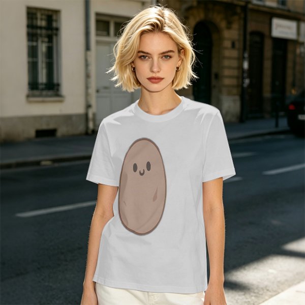 Olive Green T-Shirt With Cute Smiling Potato Graphic