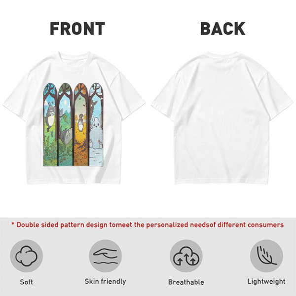 Olive T-Shirt With Stained Glass Style Four Seasons Forest Creature Art