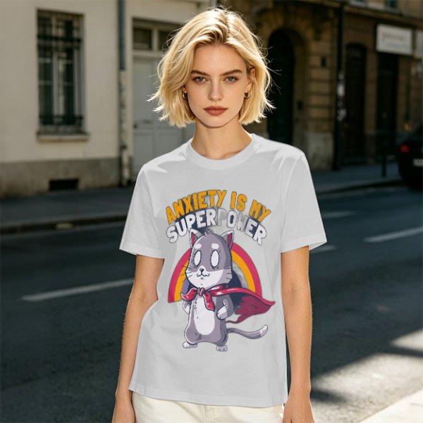 Anxiety Is My Superpower Cat Graphic T-Shirt