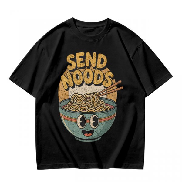 Olive Green T-Shirt With Retro Send Noods Ramen Bowl Graphic