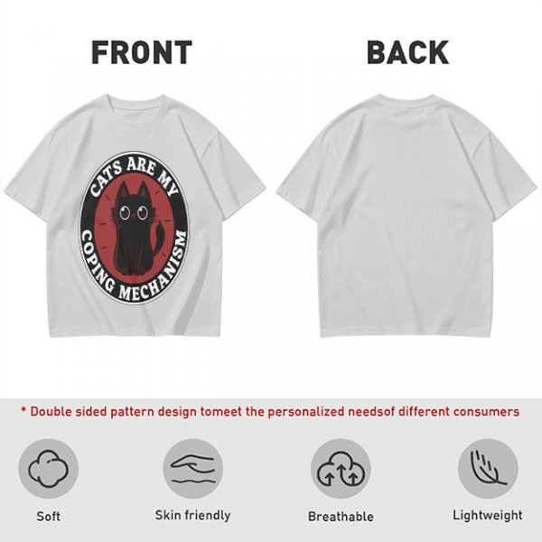 Olive t-shirt with 'Cats Are My Coping Mechanism' and black cat graphic
