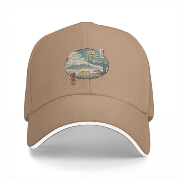 Black Baseball Cap with Traditional Landscape Art Print