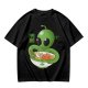 Olive Green T-Shirt With Cute Alien Eating Ramen Graphic