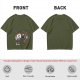Olive T-Shirt with Retro Cartoon Coffee Cup Characters Graphic