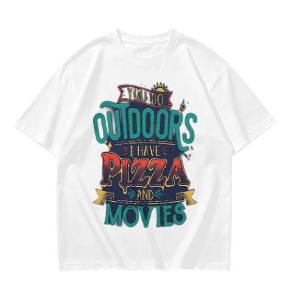 Olive Graphic T-Shirt With 'You Go Outdoors I Have Pizza And Movies' Print
