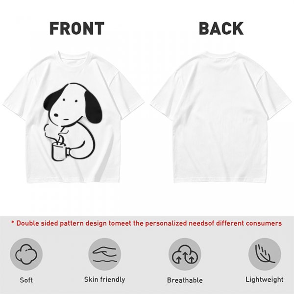 Olive Green T-Shirt With Cartoon Dog Holding Hot Drink Graphic