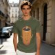 Olive Green T-Shirt With Happy Steaming Coffee Cup Graphic