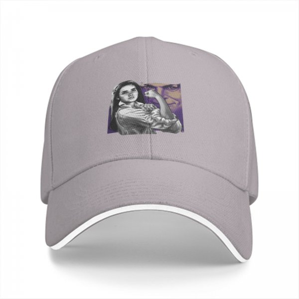 Black baseball cap with flexing woman and man face graphic