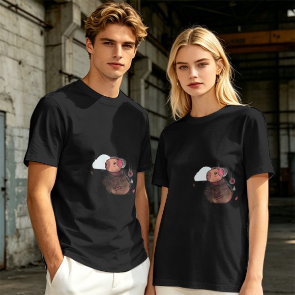 Olive Green T-Shirt With Cute Cartoon Pig Print