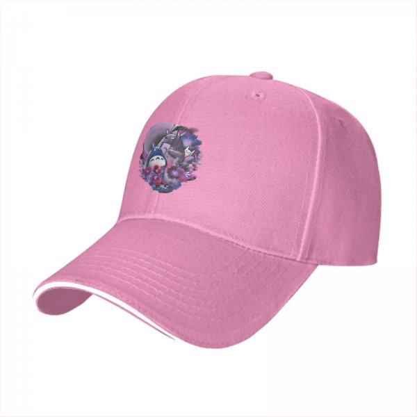 Black Baseball Cap With My Neighbor Totoro Floral Art Print