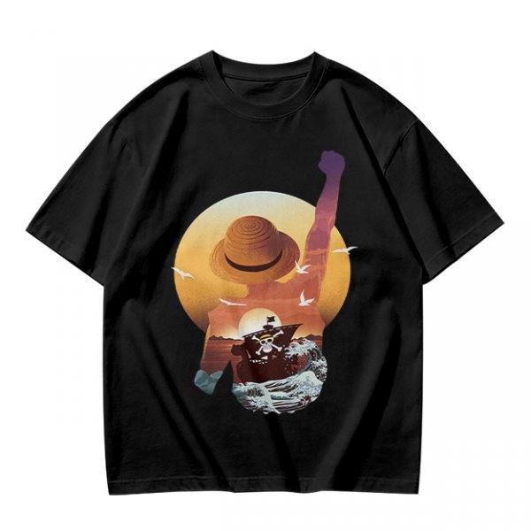 Anime Pirate Adventure Sunset Graphic T-Shirt Design