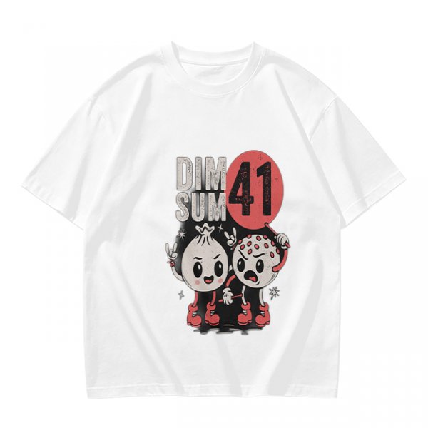 Olive Graphic T-Shirt with Dim Sum 41 Cartoon Characters