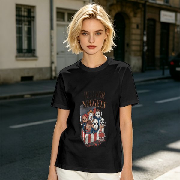Olive T-Shirt With Horror Movie Character Nuggets Graphic Print