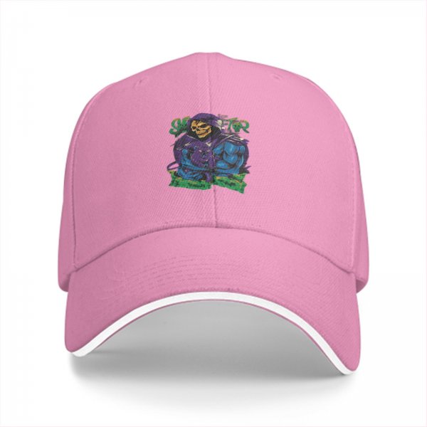 Black Baseball Cap With Skeletor Graphic Print For Fans