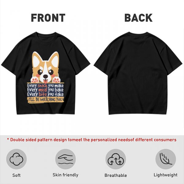 Olive t-shirt with corgi graphic and 'I'll Be Watching You' snack quote