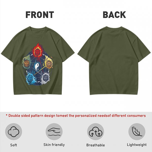 Dungeons and Dragons Elemental Dice Yin Yang Graphic T-Shirt