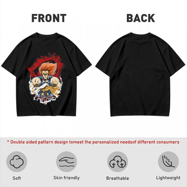 Olive T-Shirt with Retro Anime Lion Character Graphic