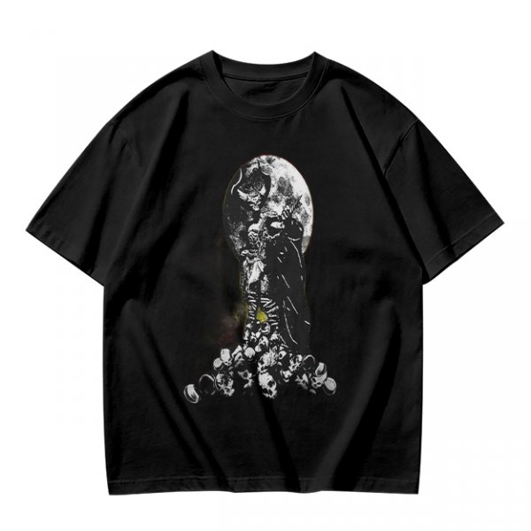 Olive T-Shirt With Dark Grim Reaper And Skull Pile Graphic