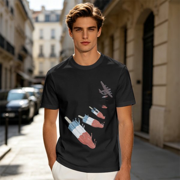 Olive T-Shirt With Melting Red White Blue Popsicle Print