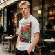Olive t-shirt with comic print of Hulk and Thor mid-smashed interaction