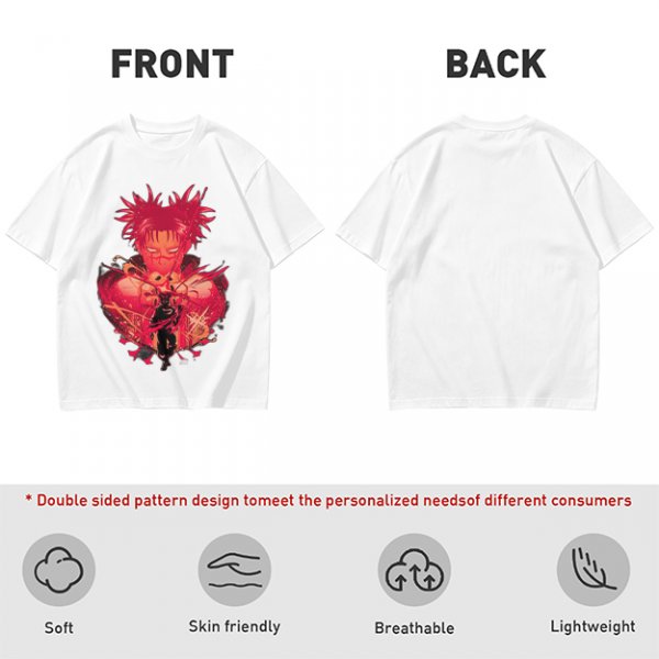 Olive Anime Graphic T-Shirt With Spiky Red Haired Character Art