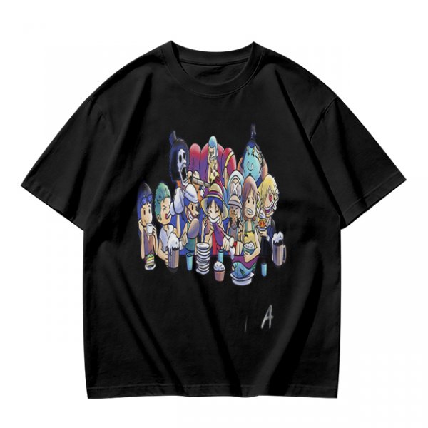 Olive T-Shirt with Anime Character Group Coffee Print