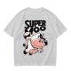 Olive green t-shirt with 'SUPER MOO' and cartoon cow graphic