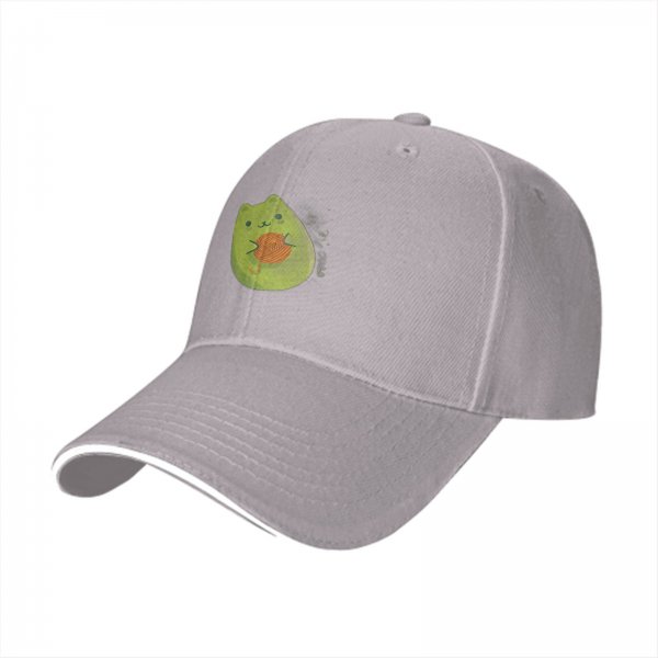 Black baseball cap with cute green cat holding orange yarn ball