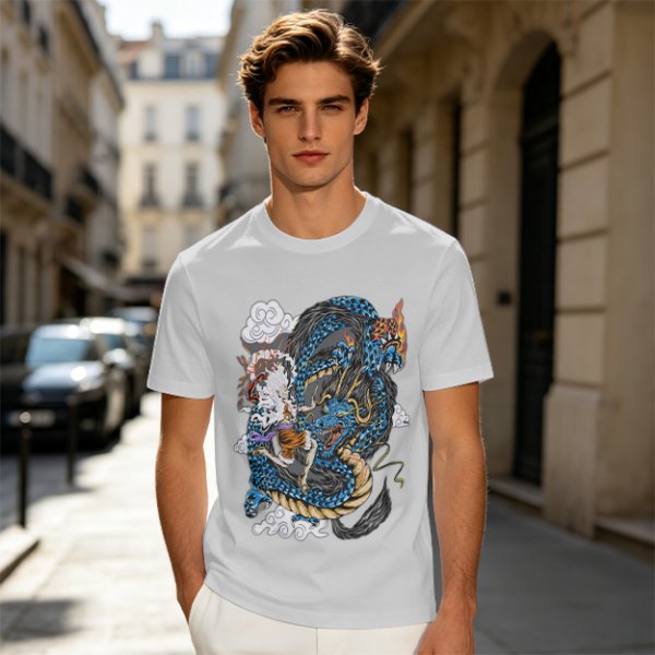 Olive Anime Dragon Graphic Short Sleeve T-Shirt