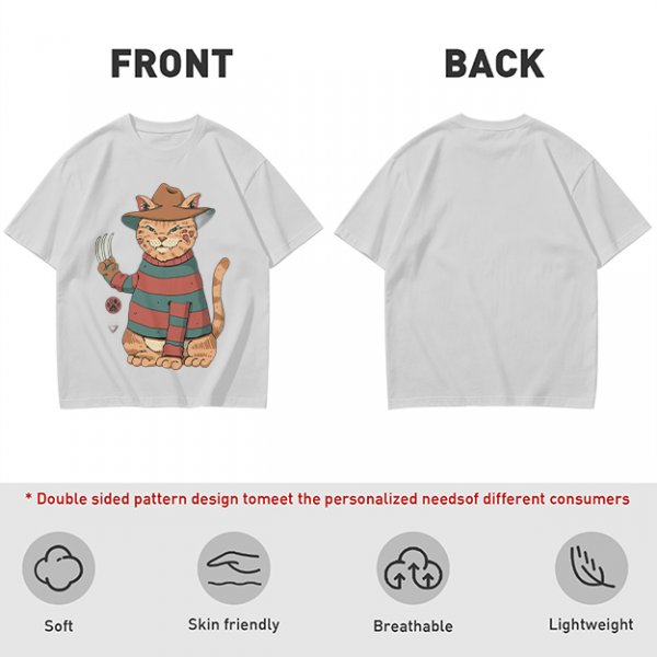 Olive T-Shirt With Freddy Krueger Themed Cat Graphic