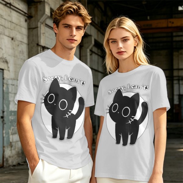 Olive T-Shirt With Sorry I Can't Black Cat Graphic Print