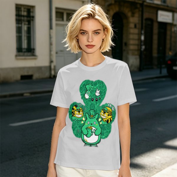 Olive Green T-Shirt With Studio Ghibli Clover Graphic Print