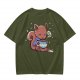 Olive T-Shirt With Cute Squirrel Holding Hot Drink Winter Art